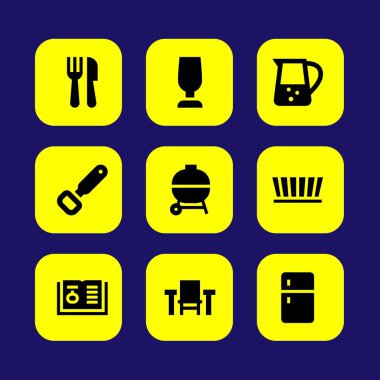 Mutfak vektör Icon set. kalıp, Barbekü, cam ve kavanoz