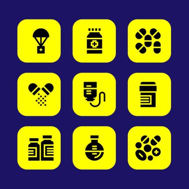 Tıp vektör Icon set. sayaç, hap, tıp ve şişeyi bırak