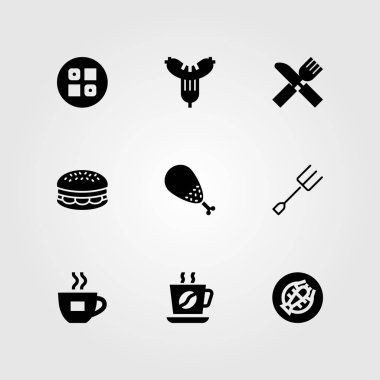 Restoran vektör Icon set. Burger, ıstakoz, suşi ve sosis