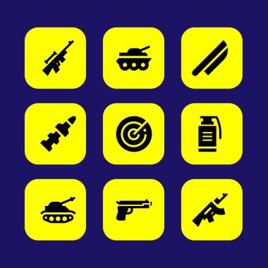 Silah vektör Icon set. bıçak, el bombası, keskin nişancı ve tüfek