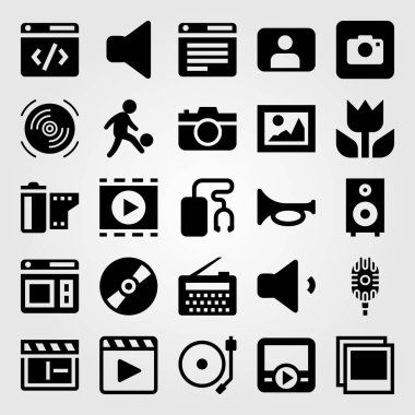 Multimedya vektör Icon set. hoparlör, mikrofon, adam ve kullanıcı