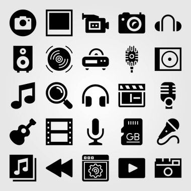 Multimedya vektör Icon set. nota, mikrofon, mikrofon ve quaver