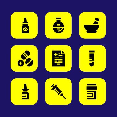 Tıp vektör Icon set. tüp, tıbbi sonucu, tüp ve göz damlası