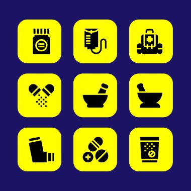 Tıp vektör Icon set. harç, damla sayacı, ilaç ve tıp