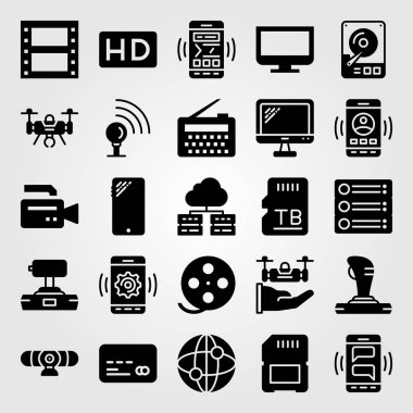 Teknoloji vektör Icon set. sinyal nokta, monitör, hd ve uçak