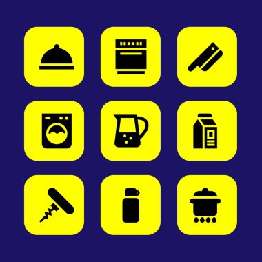 Mutfak vektör Icon set. termos, çamaşır makinesi, kavanoz ve pot