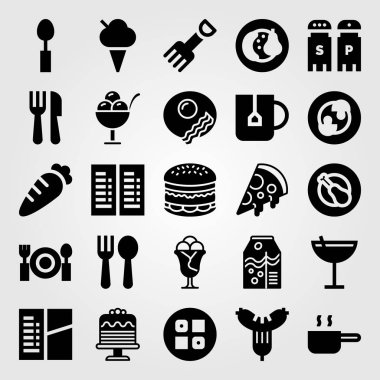 Restoran vektör Icon set. tavuk budu, suyu, menü ve suşi