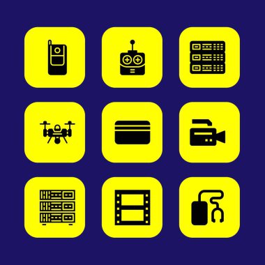 Teknoloji vektör Icon set. cep telefonu, uçak, telefon ve Uzaktan kumanda