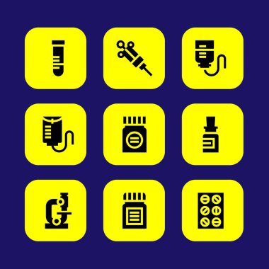 Tıp vektör Icon set. şırınga, tablet, ilaç ve mikroskop