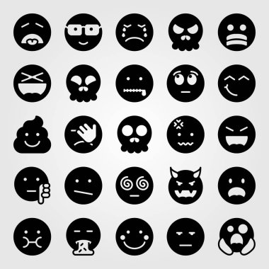 Duygular Icon set vektör. dissapointment, garip, hasta ve inek