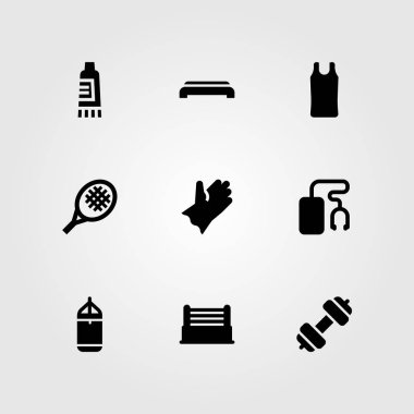 Fitness vektör Icon set. Halter, adım, spor salonuna adım ve krem