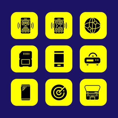 Teknoloji vektör Icon set. SD kartı, bellek, radar ve akıllı telefon