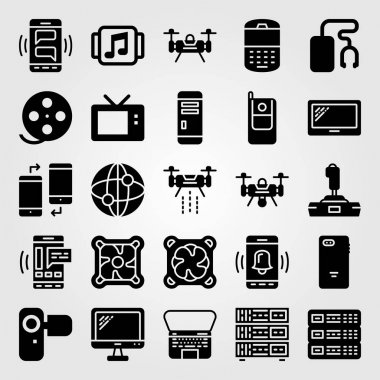 Teknoloji simge vektör ayarlayın. cep telefonu, telefon, müzik çalar ve oyun çubuğu