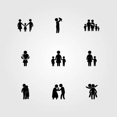 İnsanlar simge vektör ayarlayın. iki childs oynarken, aşk, kadın ve erkek
