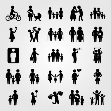 İnsanlar simge vektör ayarlayın. Çift sevgi, baba, iş ve ballon kadınla