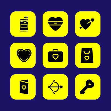 Sevgililer günü vektör Icon set. aşk, aşk çantası, aşk kartı ve aşk anahtar