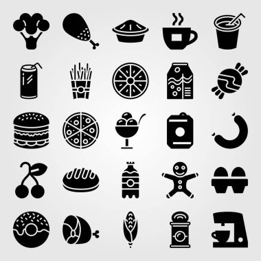 Yiyecek ve içecekler Icon set vektör. suyu, burger, ekmek ve dondurma