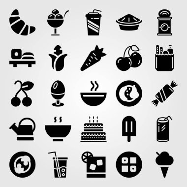 Yiyecek ve içecekler Icon set vektör. sulama olabilir, haşlanmış yumurta, havuç ve suşi