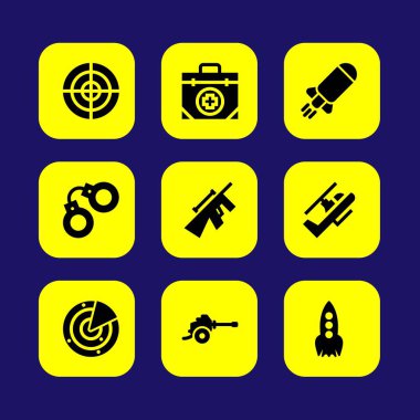 Silah vektör Icon set. keskin nişancı, helikopter, radar ve roket