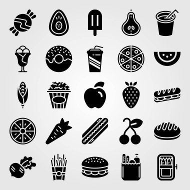 Yiyecek ve içecekler Icon set vektör. ekmek, avokado, elma ve bakkaliye