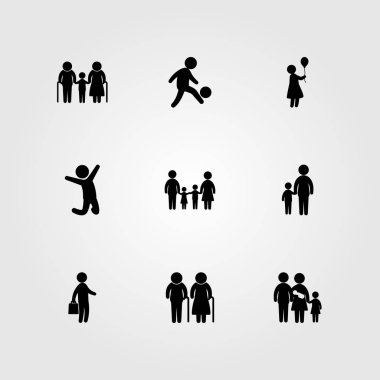 İnsanlar simge vektör ayarlayın. Büyükannem, adam, yaşlı ve futbol oyuncu