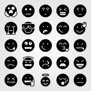 Duygular Icon set vektör. gülen, dil, garip ve şok