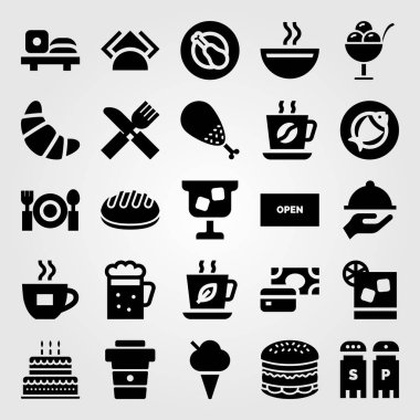 Restoran vektör Icon set. bira, suşi, çorba ve doğum günü pastası