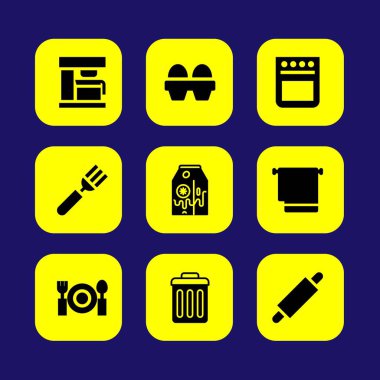 Mutfak vektör Icon set. kahve makinesi, havlu, süt ve muz süt