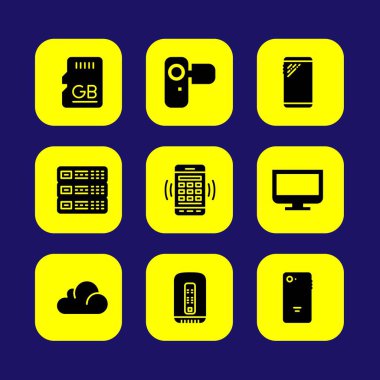 Teknoloji vektör Icon set. bulut bilgisayar, kamera, bilgisayar ve pc