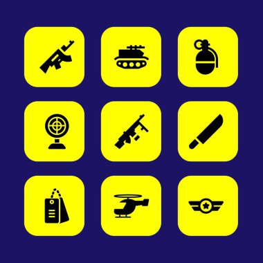 Askeri vektör Icon set. tüfeği, makineli tüfek, amaç ve bıçak