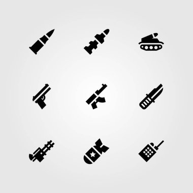 Silah vektör Icon set. kurşun, tank, volki tolki ve bomba