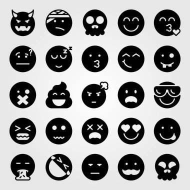 Duygular Icon set vektör. düşünme, kızgın, gülen ve aşık