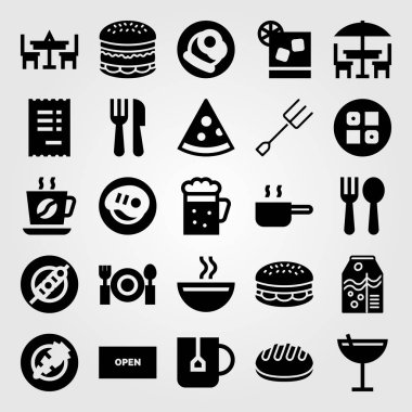 Restoran vektör Icon set. çorba, kokteyl, suşi ve çay Kupası