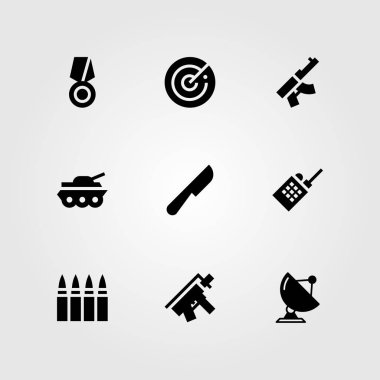 Silah vektör Icon set. av tüfeği, uydu, silah ve tank