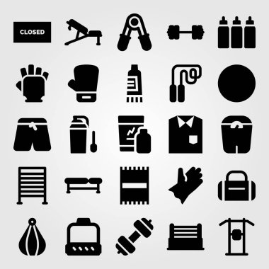 Fitness vektör Icon set. Top, spor pantolon, tezgah ve kapsül