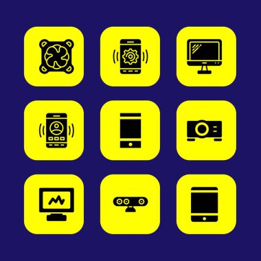 Teknoloji vektör Icon set. Smartphone, soğutucu, monitör ve projektör