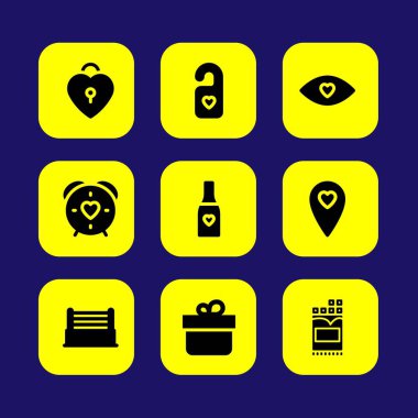 Sevgililer günü vektör Icon set. Sevgililer günü, aşk konumu, aşk göz ve yüzük