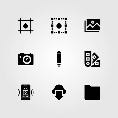 Web tasarım vektör Icon set. ayırma, fotoğraf makinesi, pantone ve akıllı telefon