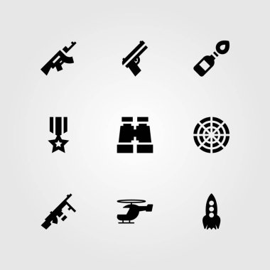 Silah vektör Icon set. Helikopter, Molotof kokteyli, radar ve tüfek