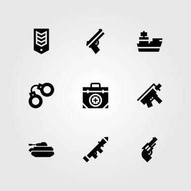 Silah vektör Icon set. tabanca, İlkyardım çantası, chevron ve silah