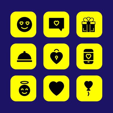 Sevgililer günü vektör Icon set. aşk, kalp, plaka ve Hediyelik gülümse