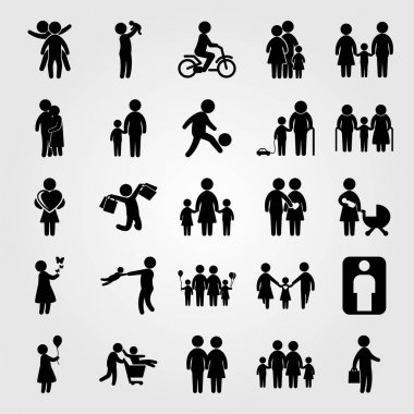 İnsanlar Icon set vektör. sarılma, büyükanne ve aile kadın kalp,