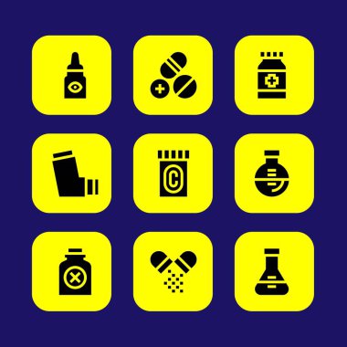 Tıp vektör Icon set. zehir, şişe, göz damlaları ve şişesi