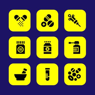 Tıp vektör Icon set. tüp, sprey, harç ve hapları