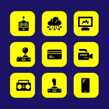 Teknoloji vektör Icon set. joystick, bulut bilgi işlem, bilgisayar ve akıllı telefon