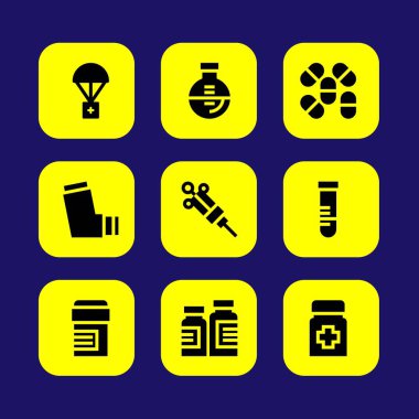 Tıp vektör Icon set. flask, oksijen tüpü, tıp ve tüp