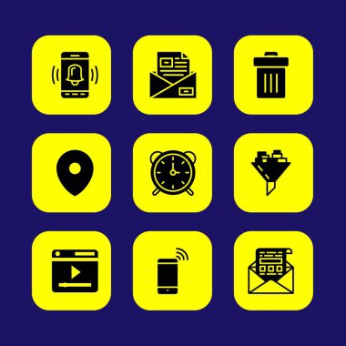 Temel vektör Icon set. çöp, tarayıcı, posta ve huni