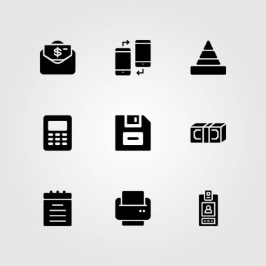 İş vektör Icon set. hesap makinesi, smartphone, dolar ve disket