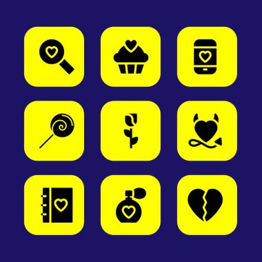 Sevgililer günü vektör Icon set. lolipop, şeytan kalp, aşk cep ve gül
