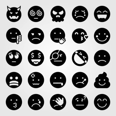 Duygular Icon set vektör. para gülümseme, gülen, utangaç ve stres